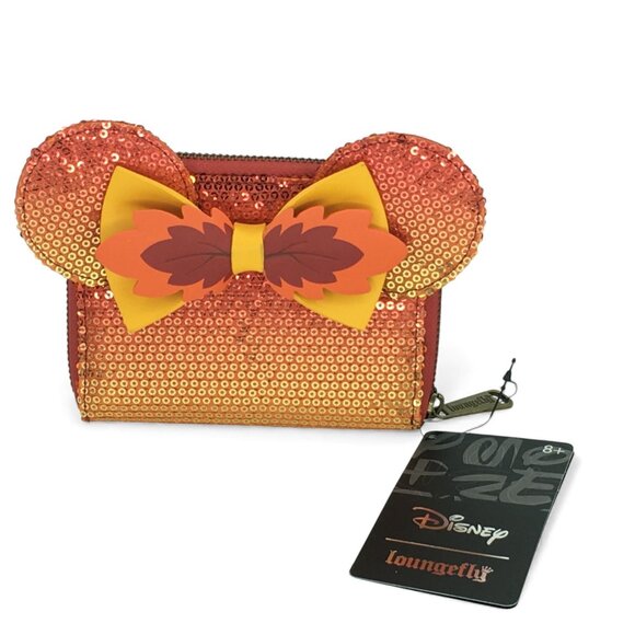 Disney Loungefly Minnie Mouse Fall Ombre Sequin Zip Around Wallet NWT NEW - Picture 1 of 8